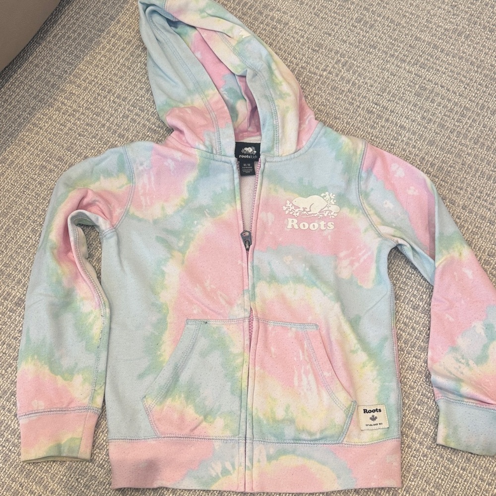 Roots Kids Pastel Tie-Dye Hoodie Zip Up - Classic Sweatshirt (7-8 YO)